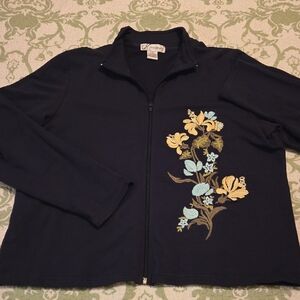 Dress Barn Navy Jacket with Floral Embroidery
